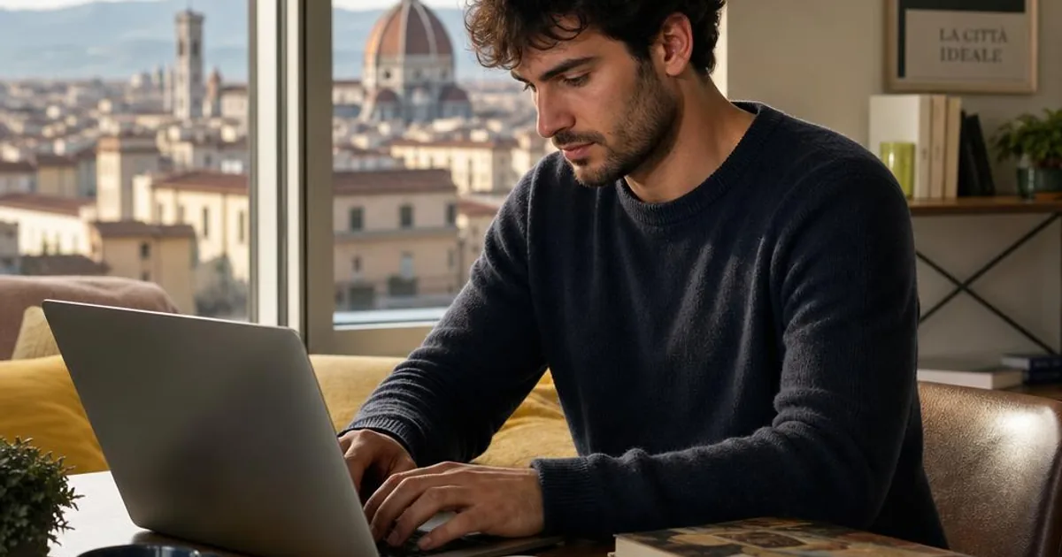 Studente adulto che studia online per conseguire il diploma a Firenze